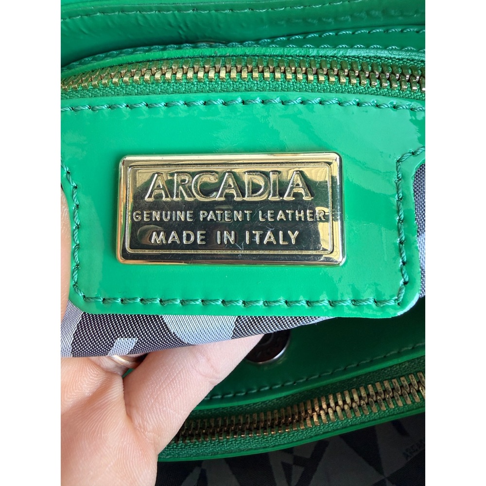 Arcadia Italy Green Patent Leather Shoulder Bag Embossed Tote Crossbody Y2K Glam - Picture 8 of 15
